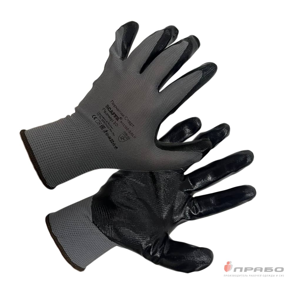 Перчатки нейлоновые с 1/2 нитриловым покрытием SCAFFA "Старт" NY1350-G/BLK-10,