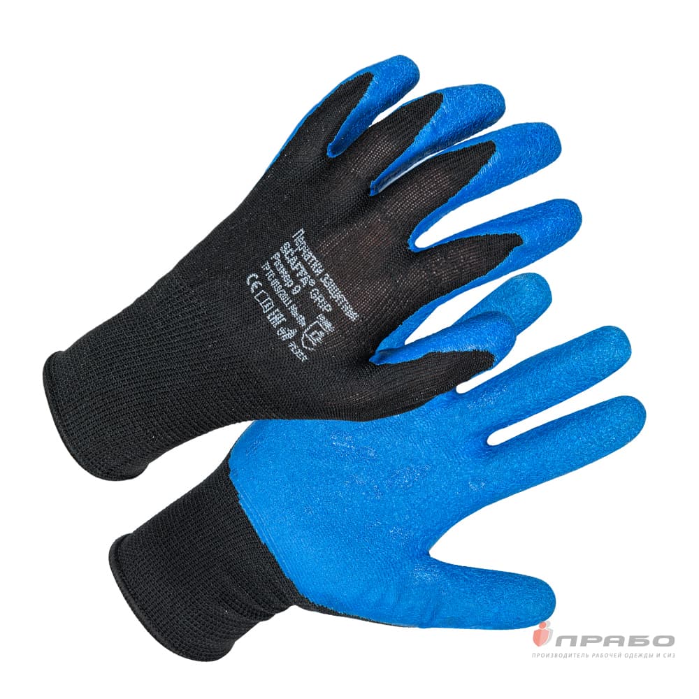 Перчатки нейлоновые с 1/2 текстурированным латексным покрытием SCAFFA "Grip" L1350-BLK/B-10,