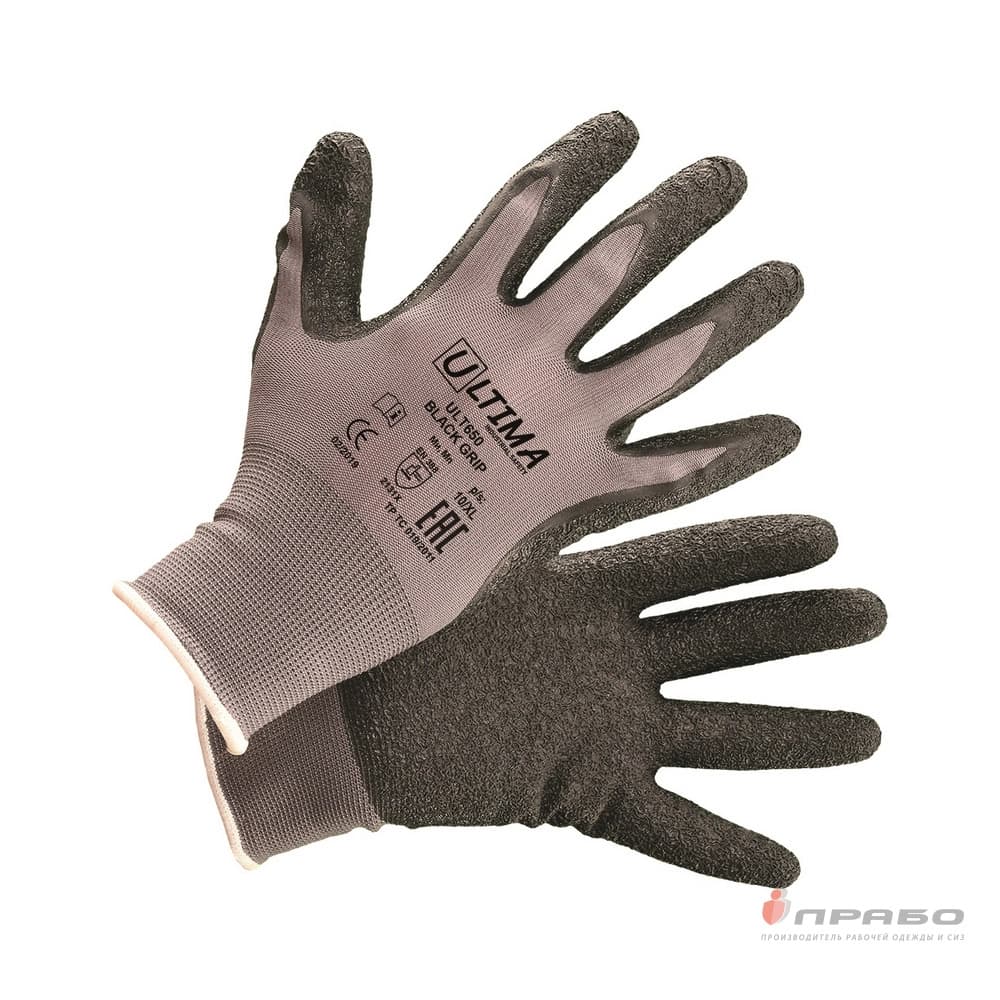 Перчатки нейлоновые с латексным текстурированным покрытием ULTIMA ULT650 BLACK GRIP,