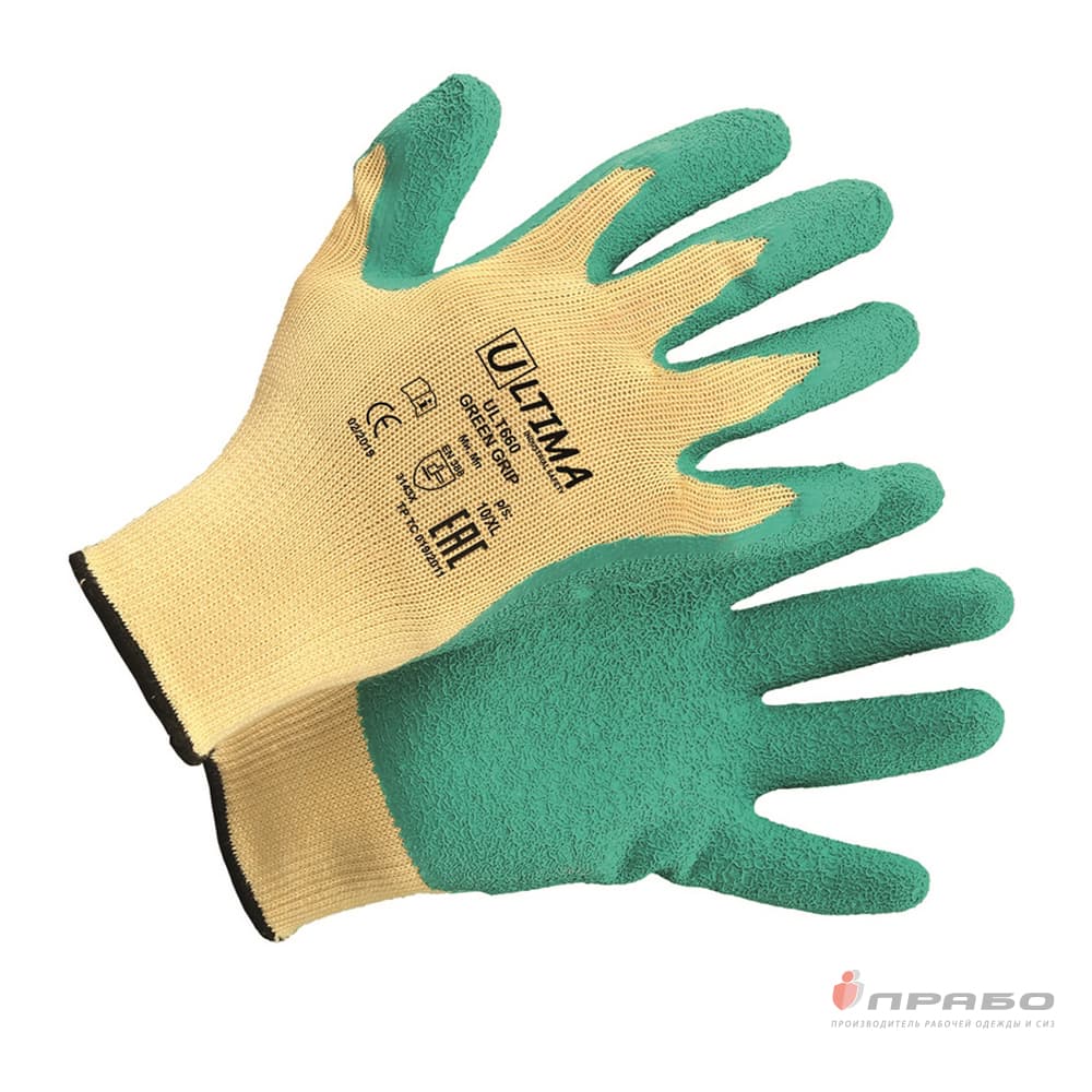 Перчатки трикотажные с 1/2 латексным текстурированным покрытием ULTIMA ULT660 GREEN GRIP,