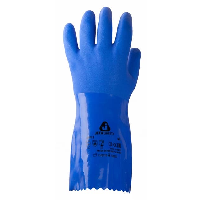 Перчатки ПВХ для защиты от химических воздействий JP711 Jeta Safety синие