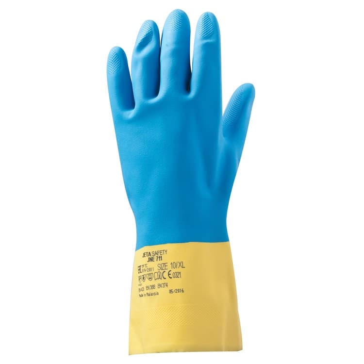 Перчатки неопреновые от химических воздействий JNE711 ATOM DUO Jeta Safety К80/Щ50 желто-голубые